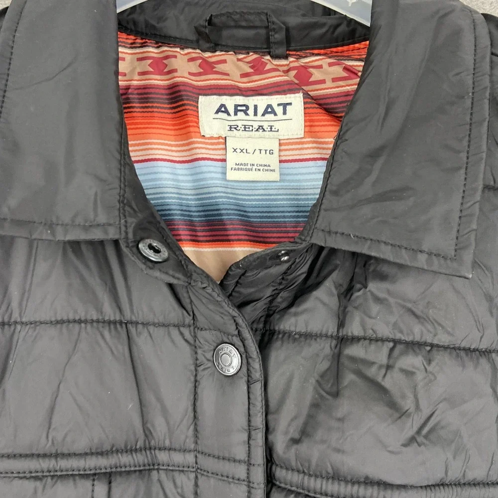 Ariat Re-AL‎ Mens XXL Black Quilted Snap Front Shirt Jacket Southwestern Lining